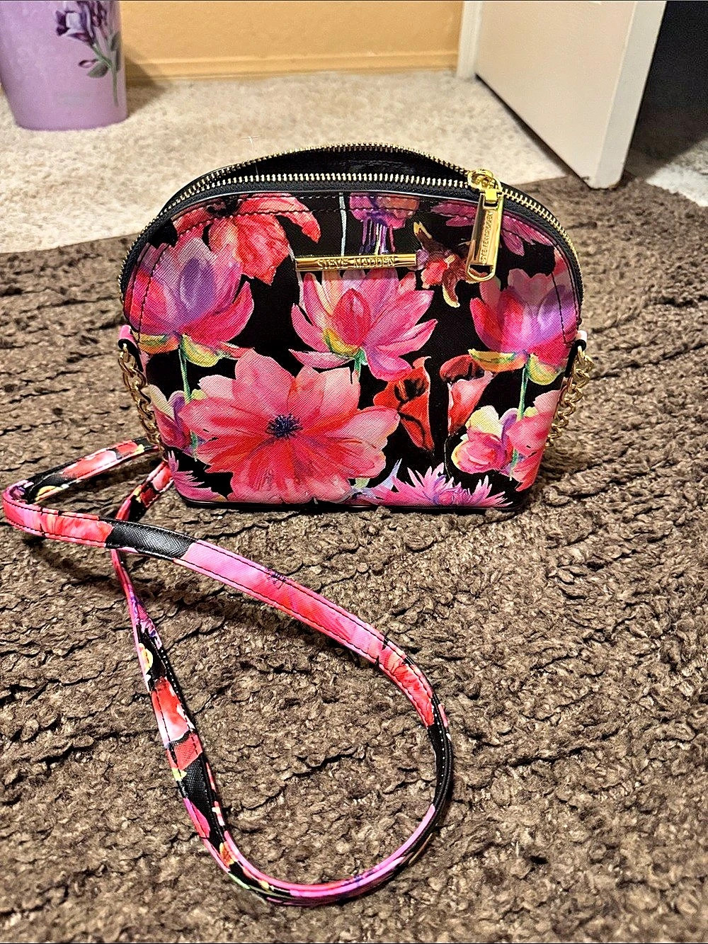 Steve Madden Floral Crossbody Bag in Black & Pink
